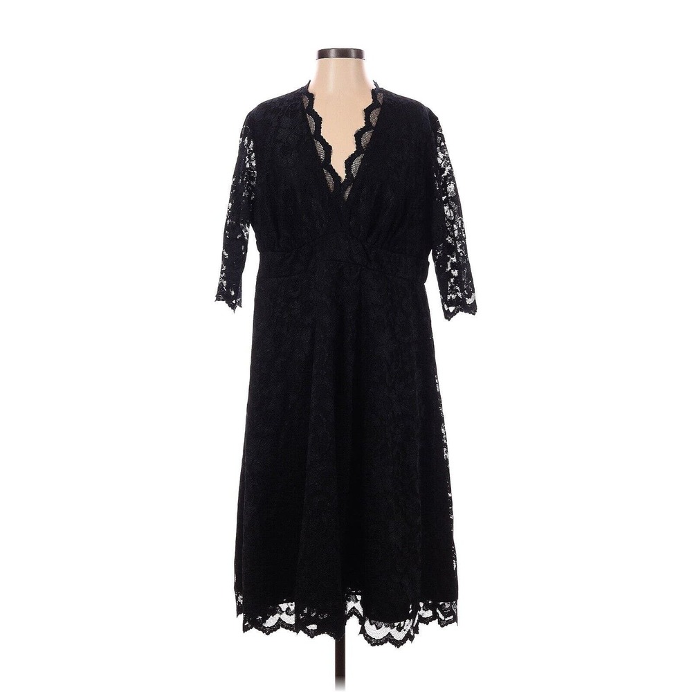 Kiyonna Women Dress Solid Black 1X Scalloped Boudoir Lace Style Lined Sexy Vixen - Picture 5 of 9